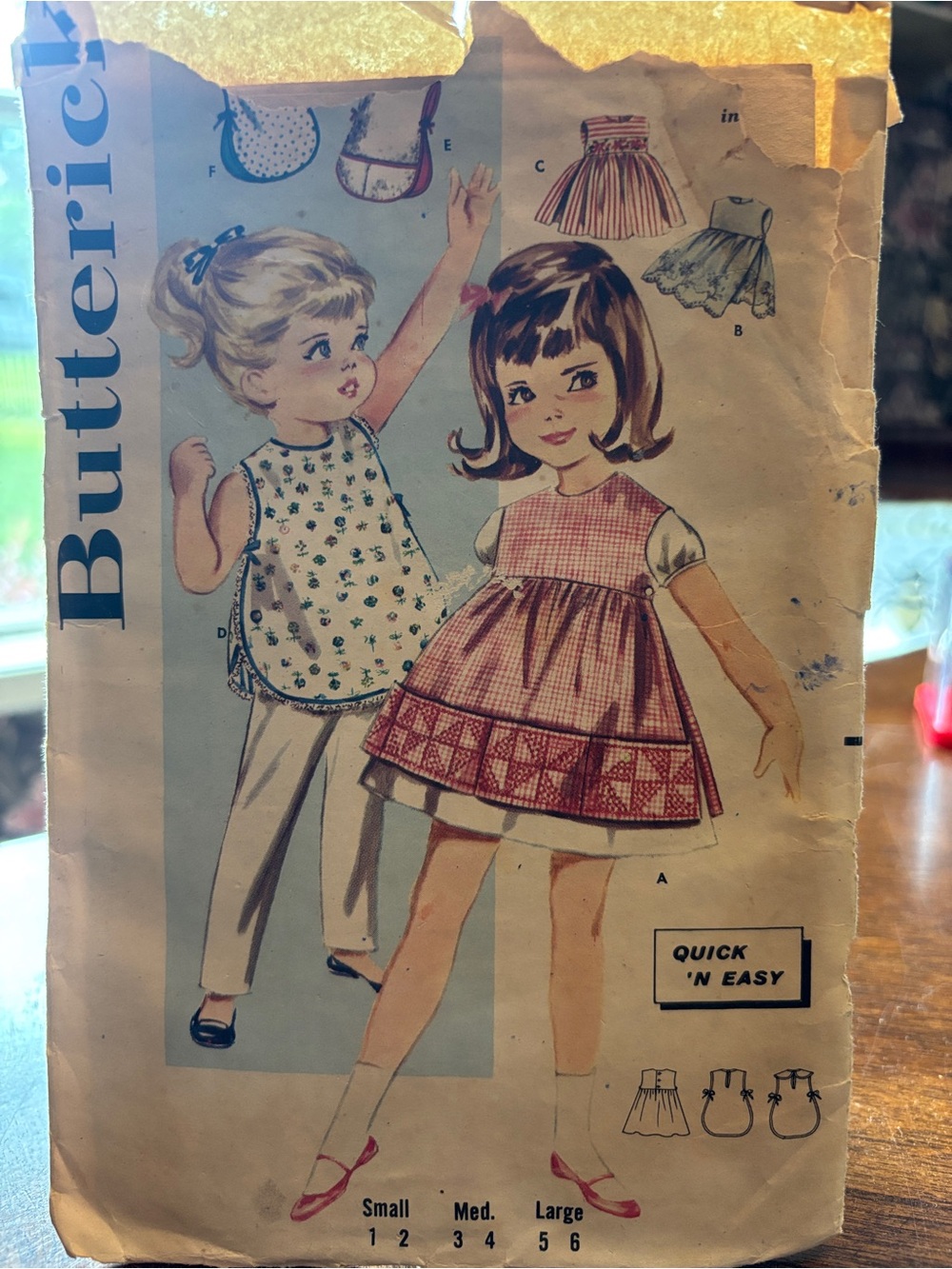 Butterick Girls' Vintage Dress & Top Pattern - Pink & Blue Illustration